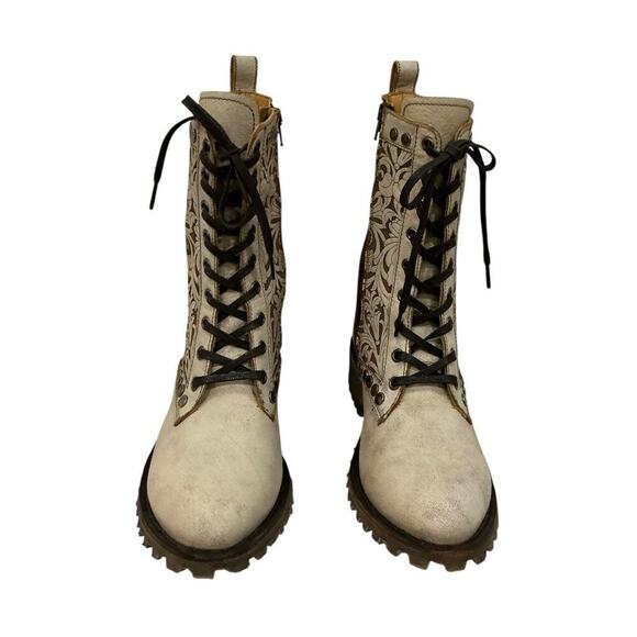 Old Gringo Roxton Boots Bone Leather Floral Lace-Up Western Style Size 9 - Picture 8 of 12